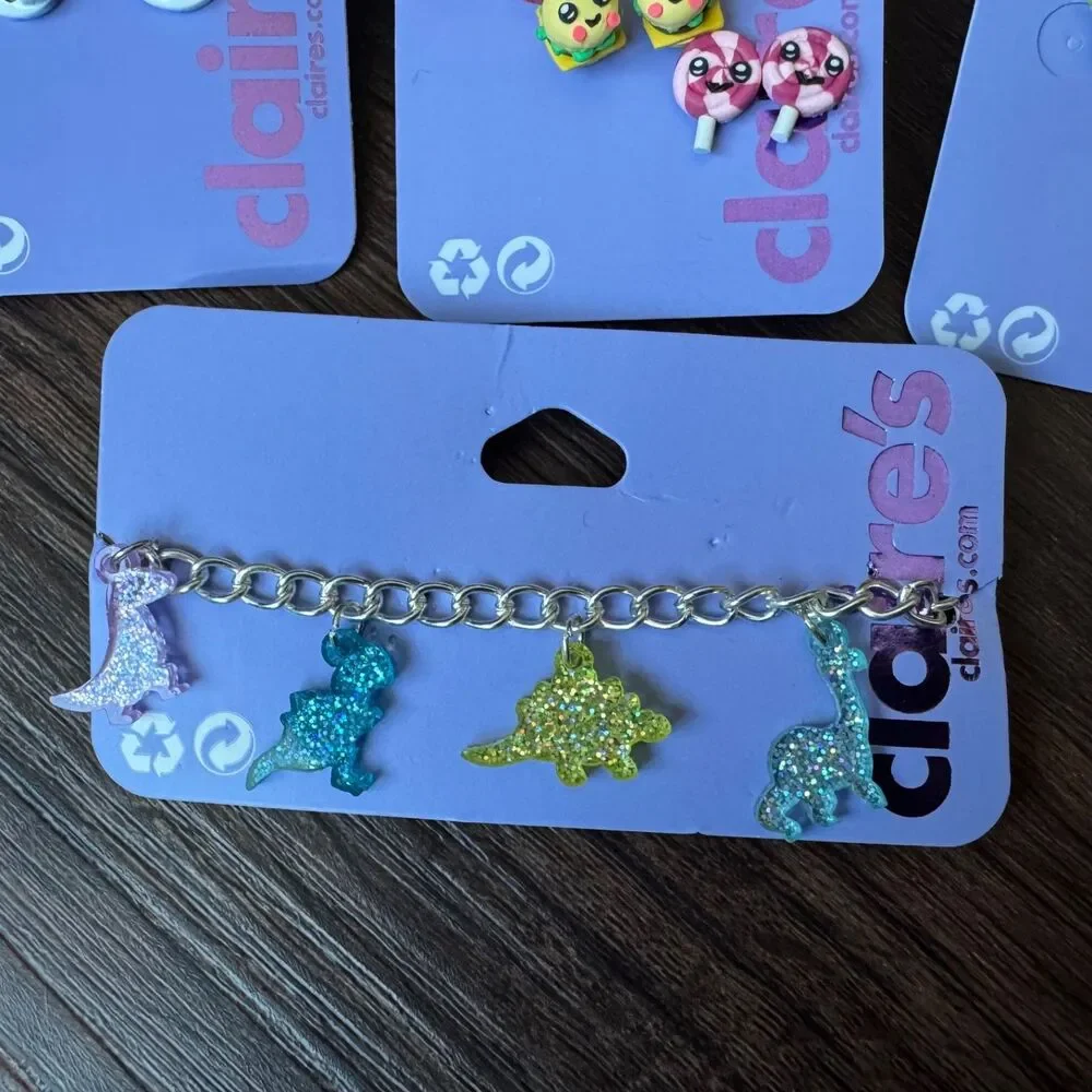 Claire’s Lot: 7 New Post Earrings Sensitive & Glitter Dino Choker Animals Cute